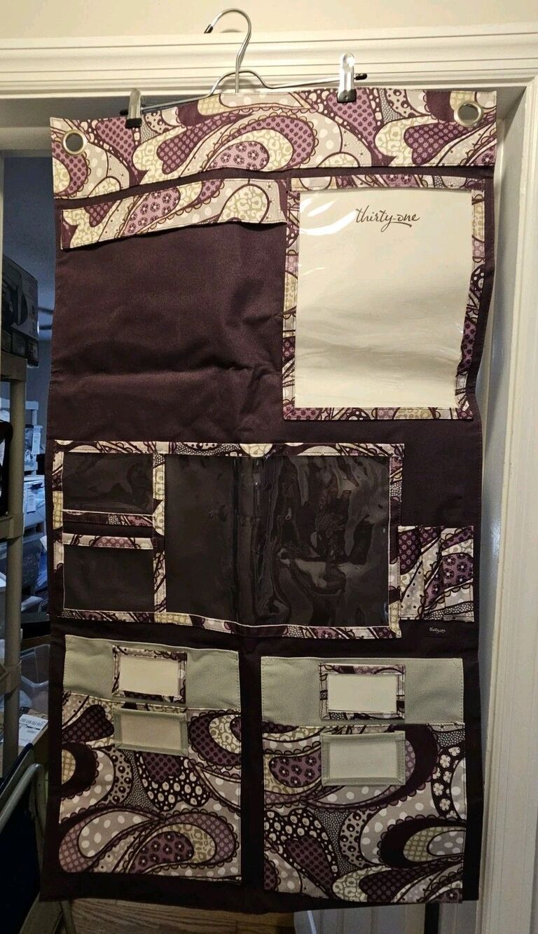 Thirty-One 31 Hang Up Home Organizer Purple Patchwork Paisley 41"x22"